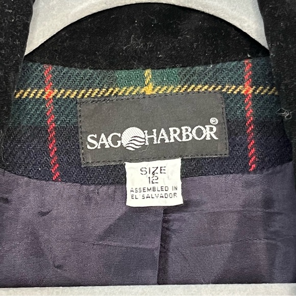 Vintage Sag Harbor Plaid Blazer Jacket-Green/Red-Women’s 12-Christmas-Holidays - Picture 2 of 12